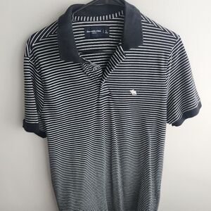 Navy and White Striped Polo Shirt